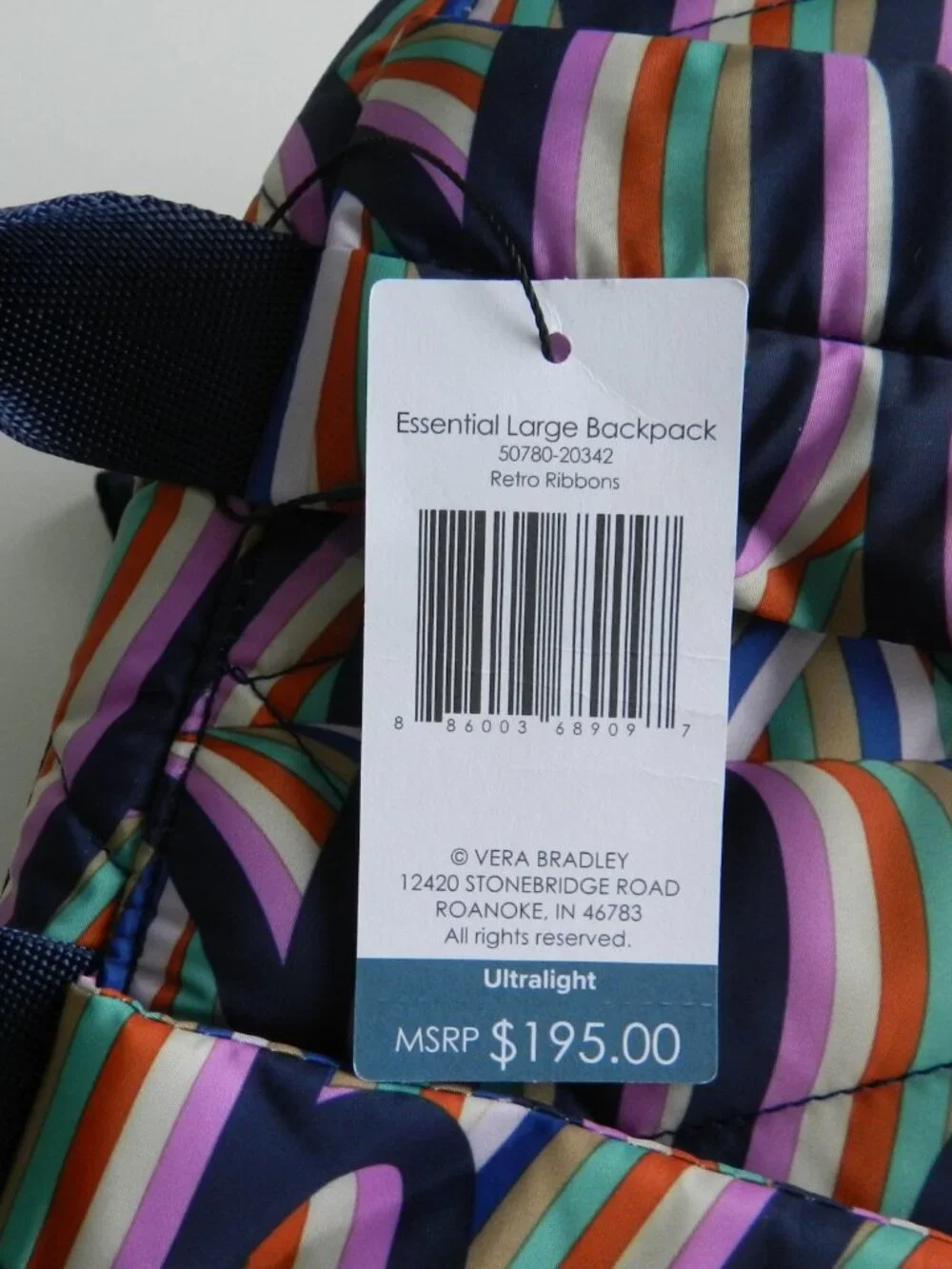 Vera Bradley Ultralight Essential LARGE Backpack Laptop Bag in Retro Ribbons